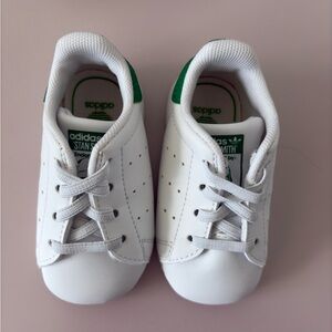 adidas Kids White Sneakers with Green Heel Tab